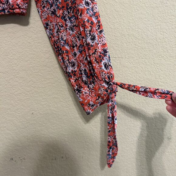 Free People All Dolled Up Top Womens Medium Red Floral Mesh Sheer High Neck Boho - Picture 6 of 10